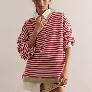 We The Free striped knit top in mint, red, cream oversized crewneck